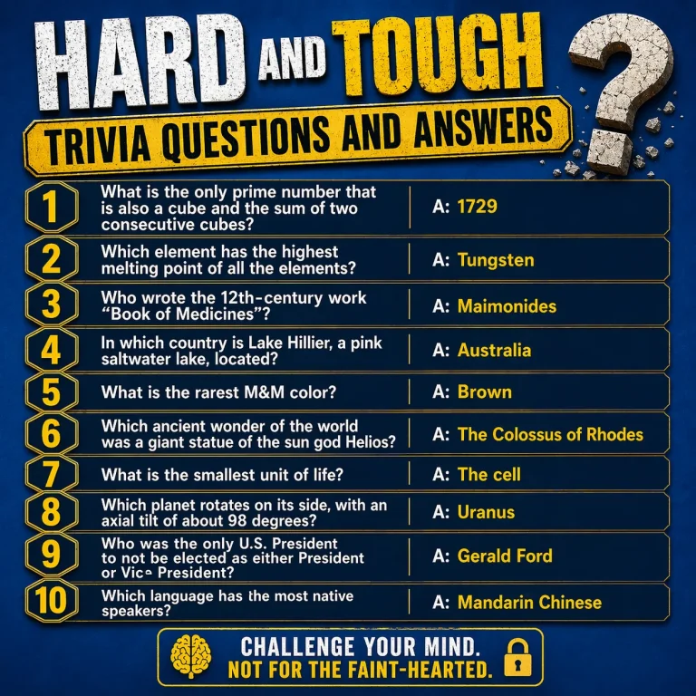 Hard And Tough Trivia Questions And Answers