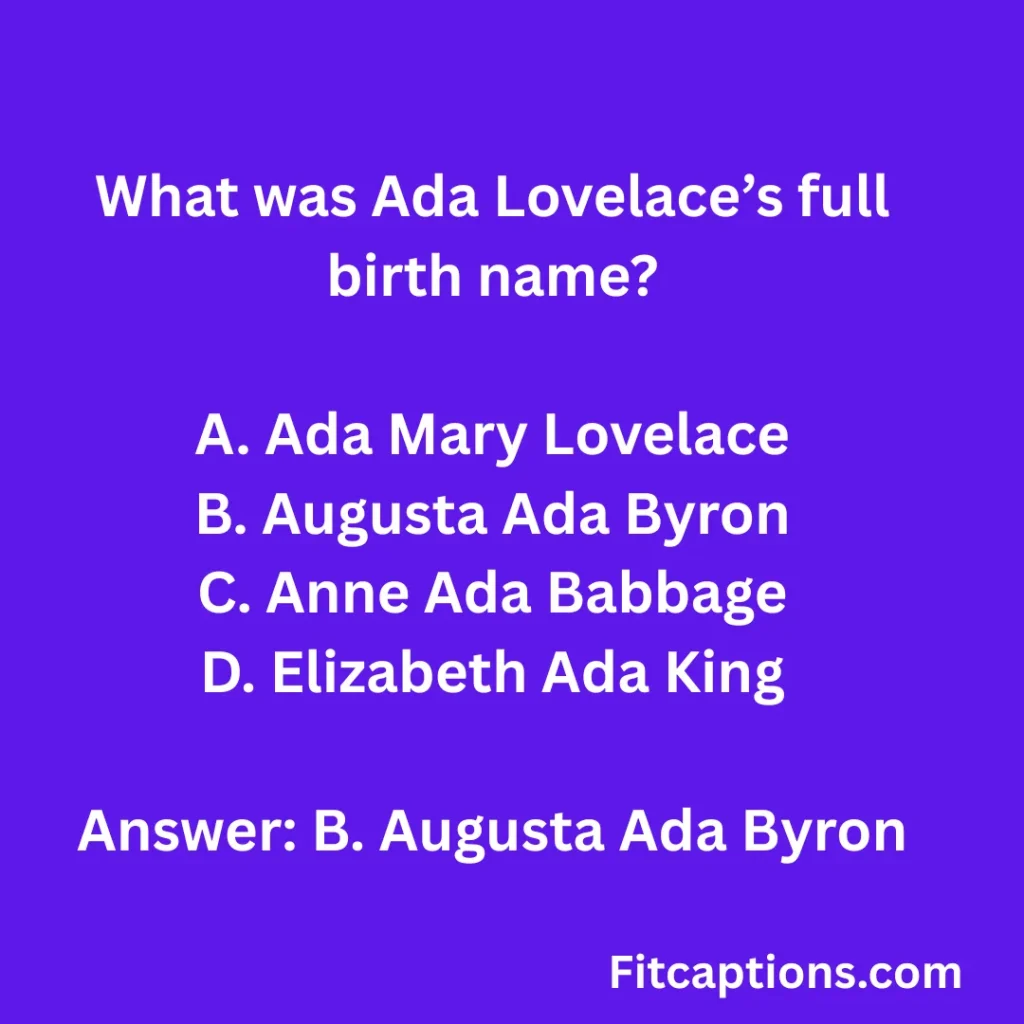 "Ada Lovelace Quiz Questions and Answers"
